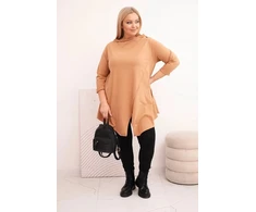 Moteriška Plus Size asimetrinė palaidinė su atlenktomis rankovėmis, kapučino spalvos