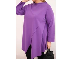 Moteriška Plus Size asimetrinė palaidinė su atlenkiamomis rankovėmis, violetinės spalvos