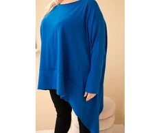 Moteriška Plus Size asimetrinė tunika, safyro mėlynos spalvos