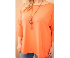 Moteriška Plus Size asimetriška palaidinė su dekoratyvine skarele, persikų spalvos
