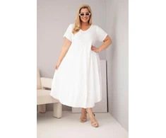 Moteriška Plus Size balta suknelė iš viskozės su trumpomis rankovėmis ir raukiniu