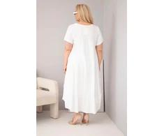 Moteriška Plus Size balta suknelė iš viskozės su trumpomis rankovėmis ir raukiniu