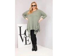 Moteriška Plus Size chaki palaidinė su asimetriniu apačios kraštu ir iškirpimais