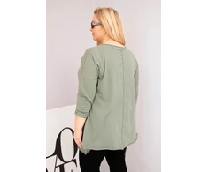Moteriška Plus Size chaki palaidinė su asimetriniu apačios kraštu ir iškirpimais