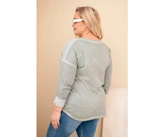 Moteriška Plus Size chaki palaidinė su užrašu ir perliukais