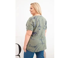 Moteriška Plus Size chaki spalvos palaidinė trumpomis rankovėmis su kišene