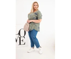 Moteriška Plus Size chaki spalvos palaidinė trumpomis rankovėmis su kišene