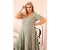 Moteriška Plus Size chaki suknelė su trumpomis rankovėmis ir raukinuku