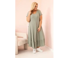 Moteriška Plus Size chaki suknelė su trumpomis rankovėmis ir raukinuku
