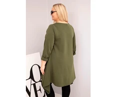 Moteriška Plus Size chaki tunika su asimetriniu kirpimu