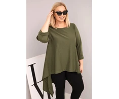 Moteriška Plus Size chaki tunika su asimetriniu kirpimu