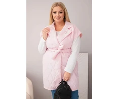 Moteriška Plus Size dygsniuota liemenė su diržu ir apykakle, šviesiai rožinė