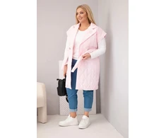 Moteriška Plus Size dygsniuota liemenė su diržu ir apykakle, šviesiai rožinė