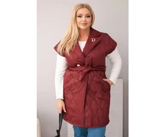 Moteriška Plus Size dygsniuota liemenė su diržu ir apykakle, slyvų spalvos
