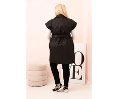 Moteriška Plus Size dygsniuota liemenė su diržu ir apykakle, juodos spalvos
