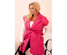 Moteriška Plus Size dygsniuota liemenė su diržu, rožinės spalvos