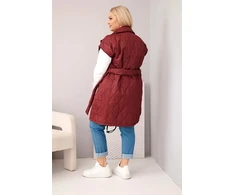 Moteriška Plus Size dygsniuota liemenė su diržu ir apykakle, slyvų spalvos