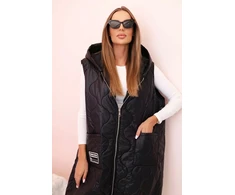 Moteriška Plus Size dygsniuota liemenė su gobtuvu, juodos spalvos