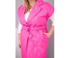 Moteriška Plus Size dygsniuota liemenė su diržu ir apykakle, neoninė rožinė