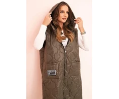 Moteriška Plus Size dygsniuota liemenė su gobtuvu, chaki spalvos