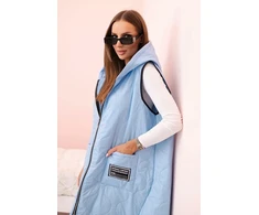 Moteriška Plus Size dygsniuota liemenė su gobtuvu ir užtrauktuku, mėlynos spalvos