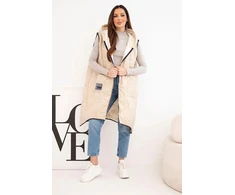 Moteriška Plus Size dygsniuota liemenė su gobtuvu, tamsiai smėlio spalvos