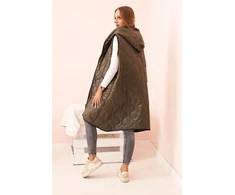 Moteriška Plus Size dygsniuota liemenė su gobtuvu, chaki spalvos