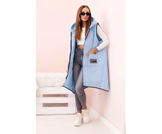 Moteriška Plus Size dygsniuota liemenė su gobtuvu ir užtrauktuku, mėlynos spalvos
