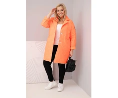Moteriška Plus Size dygsniuota striukė su dekoratyvinėmis sagomis ir apykakle, neoninės oranžinės spalvos