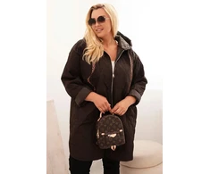 Moteriška Plus Size dygsniuota striukė su gobtuvu HOPE, rudos spalvos