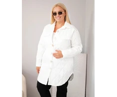 Moteriška Plus Size dygsniuota striukė su apykakle ir kišenėmis, balta