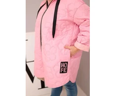 Moteriška Plus Size dygsniuota striukė su gobtuvu, rožinės spalvos