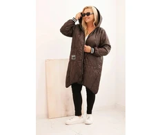 Moteriška Plus Size dygsniuota striukė su gobtuvu ir sportiniais rankogaliais, rudos spalvos