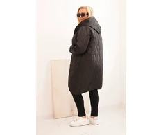 Moteriška Plus Size dygsniuota striukė su gobtuvu, juodos spalvos