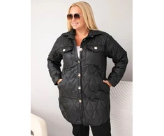 Moteriška Plus Size dygsniuota striukė su apykakle ir kišenėmis, juoda