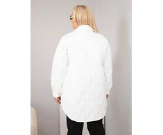 Moteriška Plus Size dygsniuota striukė su apykakle ir kišenėmis, balta