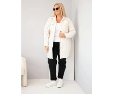 Moteriška Plus Size dygsniuota striukė su apykakle ir kišenėmis, šviesiai smėlio spalvos