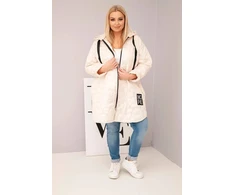 Moteriška Plus Size dygsniuota striukė su gobtuvu HOPE, šviesiai smėlio spalvos