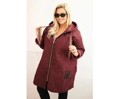 Moteriška Plus Size dygsniuota striukė su gobtuvu, bordo spalvos