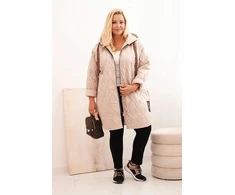 Moteriška Plus Size dygsniuota striukė su gobtuvu HOPE, tamsiai smėlio spalvos