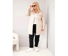 Moteriška Plus Size dygsniuota striukė su apykakle ir kišenėmis, tamsiai smėlio spalvos