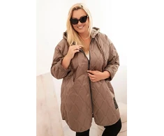 Moteriška Plus Size dygsniuota striukė su gobtuvu ir HOPE užrašu, kapučino spalvos