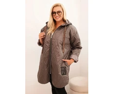 Moteriška Plus Size dygsniuota striukė su gobtuvu HOPE, kapučino spalvos