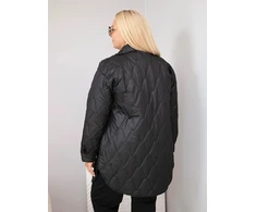 Moteriška Plus Size dygsniuota striukė su apykakle ir kišenėmis, juoda