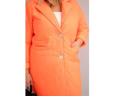 Moteriška Plus Size dygsniuota striukė su dekoratyvinėmis sagomis ir apykakle, neoninės oranžinės spalvos