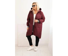 Moteriška Plus Size dygsniuota striukė su gobtuvu ir sportiniais rankogaliais, tamsiai raudonos spalvos