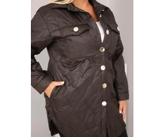 Moteriška Plus Size dygsniuota striukė su apykakle ir kišenėmis, ruda