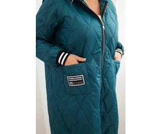Moteriška Plus Size dygsniuota striukė su gobtuvu ir sportiniais rankogaliais, žalsvai mėlyna