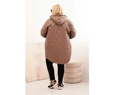 Moteriška Plus Size dygsniuota striukė su gobtuvu ir HOPE užrašu, kapučino spalvos
