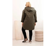 Moteriška Plus Size dygsniuota striukė su gobtuvu HOPE, chaki spalvos